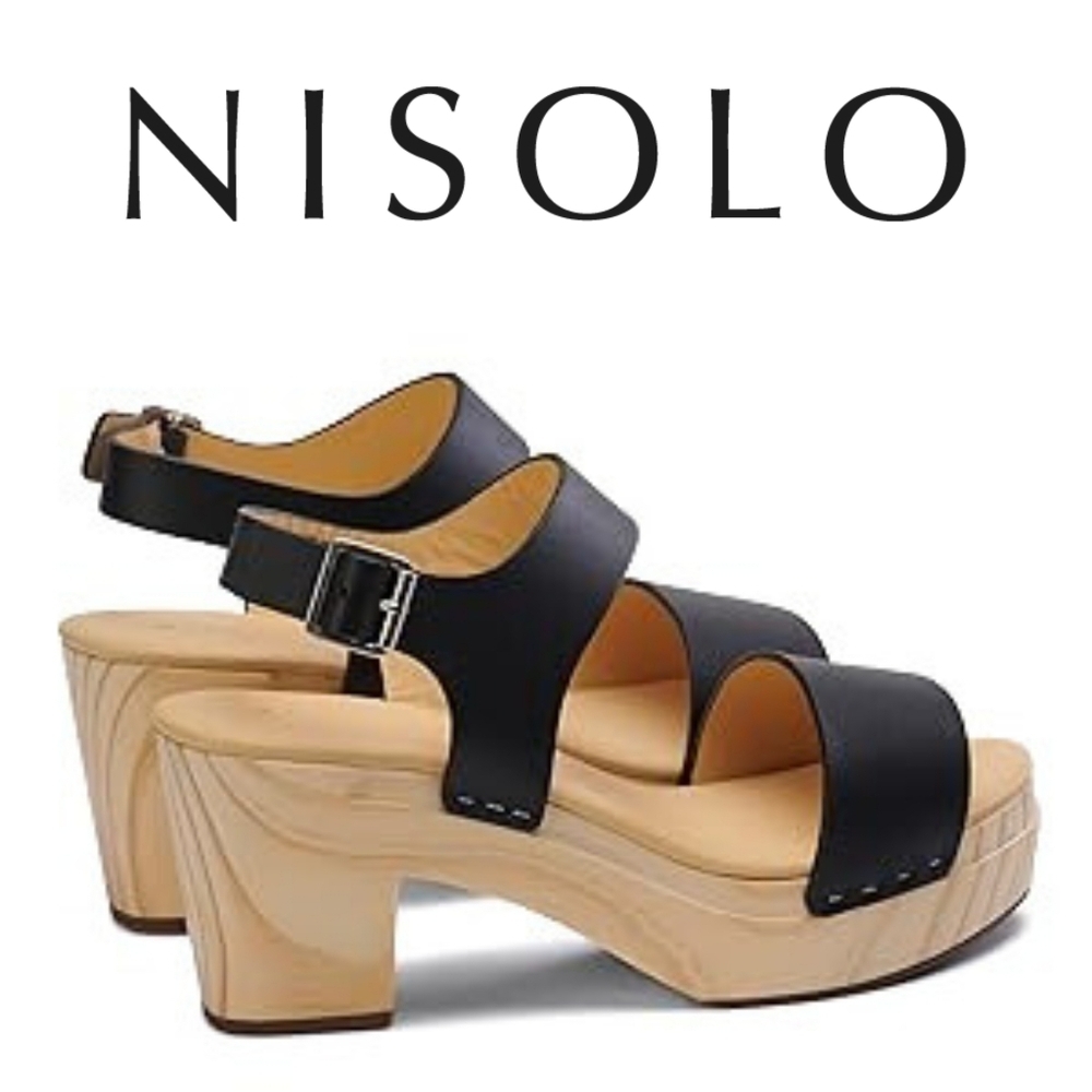 Nisolo Women's Open Toe Clogs, Black, Size 7, 3" Heel - Picture 2 of 5
